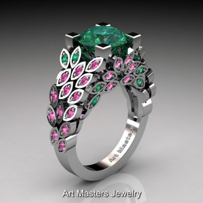 Art-Masters-Nature-Inspired-14K-White-Gold-3-Ct-Emerald-Pink-Sapphire-Engagement-Ring-Wedding-Ring-R299-14KWGPSEM-P-402×402