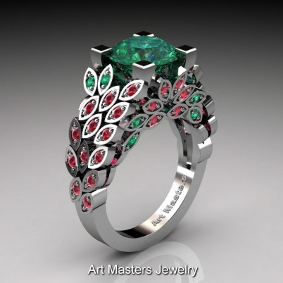 Art-Masters-Nature-Inspired-14K-White-Gold-3-Ct-Emerald-Rubies-Engagement-Ring-Wedding-Ring-R299-14KWGREM-P-402×402