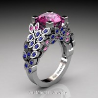 Art Masters Nature Inspired 14K White Gold 3.0 Ct Pink Sapphire Amethyst Engagement Ring R299-14KWGAMPS
