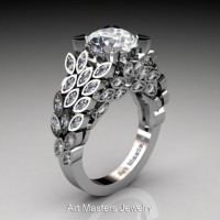Art Masters Nature Inspired 14K White Gold 3.0 Ct White Sapphire Diamond Engagement Ring R299-14KWGDWS