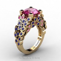 Art Masters Nature Inspired 14K Yellow Gold 3.0 Ct Pink and Blue Sapphire Engagement Ring R299-14KYGBSPSS