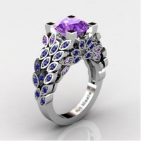 Art Masters Nature Inspired 14K White Gold 3.0 Ct Amethyst Blue Sapphire Engagement Ring R299-14KWGBSAM