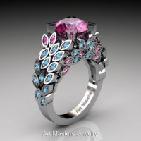 Art Masters Nature Inspired 14K White Gold 3.0 Ct Pink Sapphire Blue Topaz Engagement Ring R299-14KWGBTPS
