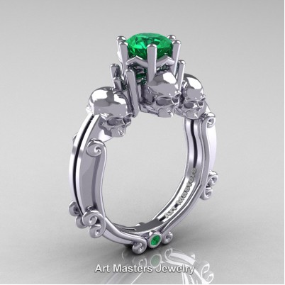 Art-Masters-Trinity-Skull-14K-White-Gold-1-Carat-Emerald-Engagement-Ring-R513-14KWGEM-P-402×402