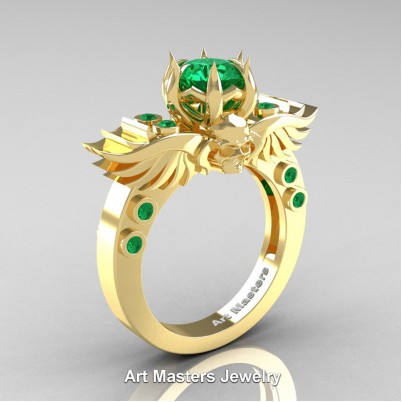 Art-Masters-Winged-Skull-14K-Yellow-Gold-1-Carat-Emerald-Engagement-Ring-R613-14KYGEM-P-402×402