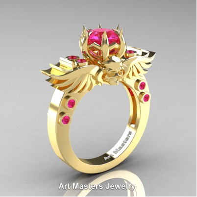 Art-Masters-Winged-Skull-14K-Yellow-Gold-1-Carat-Pink-Sapphire-Engagement-Ring-R613-14KYGPS-P-402×402