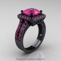 Art Deco 14K Black Gold 3.0 Ct Royal Emerald Cut Pink Sapphire Engagement Ring Wedding R262-14KBGPS