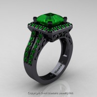 Art Deco 14K Black Gold 3.0 Ct Royal Emerald Cut Emerald Engagement Ring Wedding R262-14KBGEM