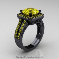Art Deco 14K Black Gold 3.0 Ct Royal Emerald Cut Yellow Sapphire Engagement Ring Wedding R262-14KBGYS