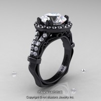 Caravaggio Italian 14K Black Gold 3.0 Ct Russian CZ Diamond Engagement Ring Wedding Ring R620-14KMBGDCZ