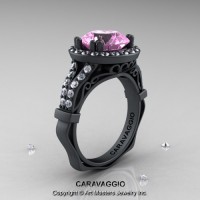 Caravaggio 14K Matte Black Gold 3.0 Ct Light Pink Sapphire Diamond Engagement Ring Wedding Ring R620-14KMBGDLPS