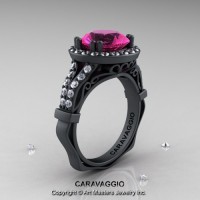 Caravaggio 14K Matte Black Gold 3.0 Ct Pink Sapphire Diamond Engagement Ring Wedding Ring R620-14KMBGDPS