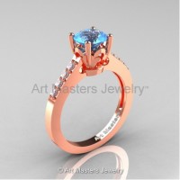 Classic French 14K Rose Gold 1.0 Ct Blue Topaz Diamond Solitaire Ring R101-14RGDBT