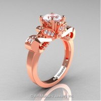 Classic 14K Rose Gold 1.0 Ct White Sapphire White Diamond Solitaire Engagement Ring R323-14KRGDWS