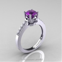 Classic French 14K White Gold 1.0 Ct Amethyst Diamond Solitaire Ring R101-14WGDAM