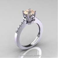 Classic French 14K White Gold 1.0 Ct Champagne and White Diamond Solitaire Ring R101-14WGDCHD