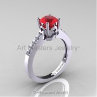 Classic French 14K White Gold 1.0 Ct Ruby Diamond Solitaire Ring R101-14WGDR