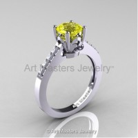 Classic French 14K White Gold 1.0 Ct Yellow Sapphire Diamond Solitaire Ring R101-14WGDYS