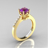 Classic French 14K Yellow Gold 1.0 Ct Amethyst Diamond Solitaire Ring R101-14YGDAM