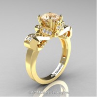 Classic 14K Yellow Gold 1.0 Ct Champagne and White Diamond Solitaire Engagement Ring R323-14KYGDCHD