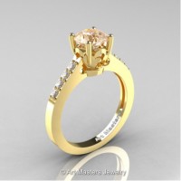 Classic French 14K Yellow Gold 1.0 Ct Champagne and White Diamond Solitaire Ring R101-14YGDCHD