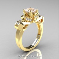 Classic 14K Yellow Gold 1.0 Ct Morganite and White Diamond Solitaire Engagement Ring R323-14KYGDMO