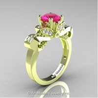 Classic 18K Green Gold 1.0 Ct Pink Sapphire Diamond Solitaire Engagement Ring R323-18KGRGDPS