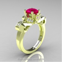 Classic 18K Green Gold 1.0 Ct Rose Ruby Diamond Solitaire Engagement Ring R323-18KGRGDRR