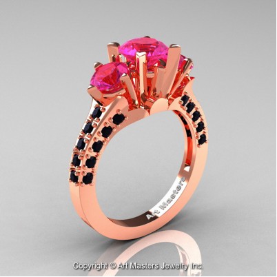 Classic-French-14K-Rose-Gold-Three-Stone-2-Ct-Pink-Sapphire-Black-Diamond-Solitaire-Wedding-Ring-R421-14KRGBDPS-P-402×402