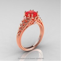 French 14K Rose Gold 1.0 Ct Princess Ruby Diamond Lace Engagement Ring Wedding Ring R175P-14KRGDR