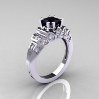 Classic French 10K White Gold 1.23 CT Black and White Diamond Engagement Ring R216P-10KWGDBD