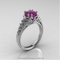 French 14K White Gold 1.0 Ct Princess Amethyst Diamond Lace Engagement Ring Wedding Ring R175P-14KWGDAM