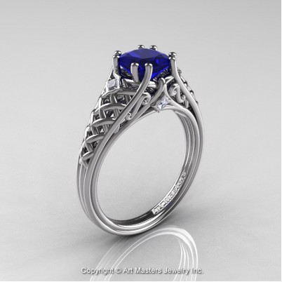 Classic-French-White-Gold-Princess-Blue-Sapphire-Diamond-Lace-Bridal-Ring-R175P-WGDBS-402×402