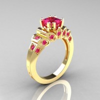 Classic French 18K Yellow Gold 1.23 CT Princess Pink Sapphire Engagement Ring R216P-18KYGPS