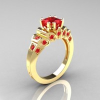 Classic French 18K Yellow Gold 1.23 CT Princess Ruby Engagement Ring R216P-18KYGR