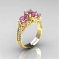 Classic 14K Yellow Gold Three Stone Lilac Amethyst Diamond Solitaire Ring R200-14KYGDLA