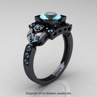 Classic 14K Black Gold 1.0 Ct Aquamarine Engagement Ring Wedding Ring R510-14KBGAQ