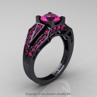 Edwardian 14K Black Gold 1.0 Ct Pink Sapphire Engagement Ring R285-14KBGPS