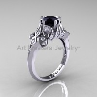Edwardian 14K White Gold 1.0 CT Black and White Diamond Engagement Ring Wedding Ring R231-14KWGDBD