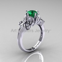 Edwardian 14K White Gold 1.0 CT Emerald Diamond Engagement Ring Wedding Ring R231-14KWGDEM