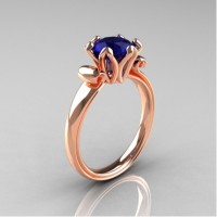 Antique 14K Rose Gold 1.5 CT Blue Sapphire Engagement Ring AR127-14KRGBS