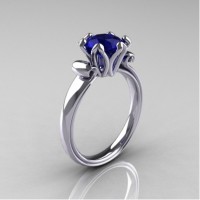 Antique 14K White Gold 1.5 CT Blue Sapphire Engagement Ring AR127-14KWGBS