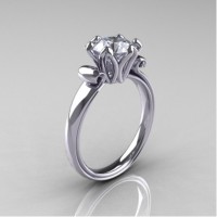 Antique 14K White Gold 1.5 CT White Sapphire Engagement Ring AR127-14KWGWS