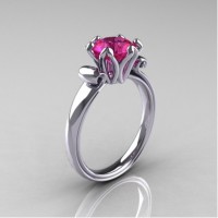 Antique 14K White Gold 1.5 Carat Pink Sapphire Solitaire Engagement Ring AR127-14KWGPS