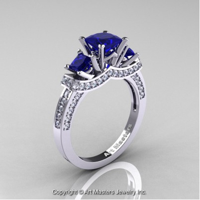 French-14K-White-Gold-Three-Stone-Blue-Sapphire-Diamond-Wedding-Ring-Engagement-Ring-R183-14KWGDBS-P-402×402