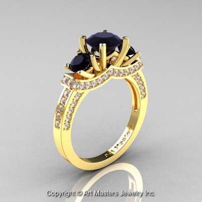 French-14K-Yellow-Gold-Three-Stone-Black-and-White-Engagement-Ring-R182-14KYGDBD-P-402×402