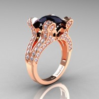 French Vintage 14K Rose Gold 3.0 CT Black and White Diamond Pisces Wedding Ring Engagement Ring Y228-14KRGDBD