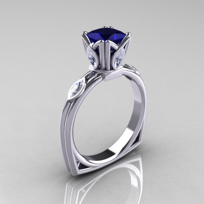 Modern-Antique-14K-White-Gold-1-CT-Princess-Blue-Sapphire-Marquise-CZ-Solitaire-Ring-R219-WGBSCZ-P-402×402