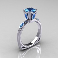 Modern Antique 10K White Gold 1.20 CT Princess Marquise Blue Topaz Solitaire Ring R219-10KWGBT