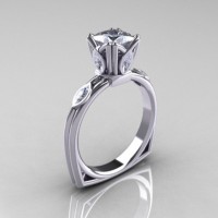Modern Antique 14K White Gold 1.20 CT Princess Marquise Cubic Zirconia Solitaire Ring R219-14KWGCZ